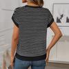 Women's Fashion Summer Round Neck Knitted Casual Striped Contrast Top