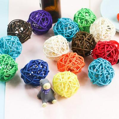 Colorful Hand-Woven Rattan Ball Cat Toy with Bell