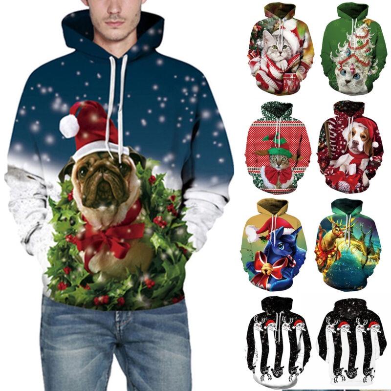 Festive Men Women Christmas 3d Graphic Printed Hoodie Sweatshirt Jumper Tops