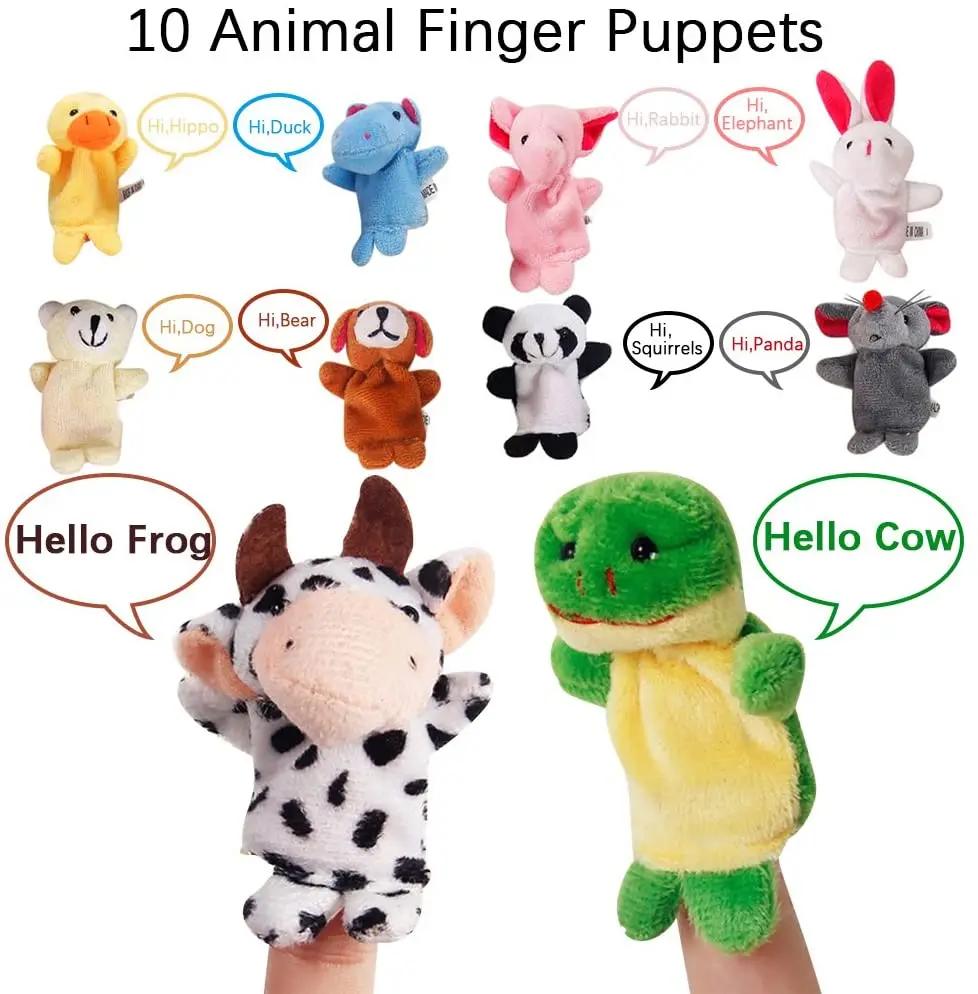 10 Pcs Animals Finger Puppets Set Baby Plush Doll Hand Cartoon Family Hand Puppet Pigs Cloth Theater Educational Toys For Kids