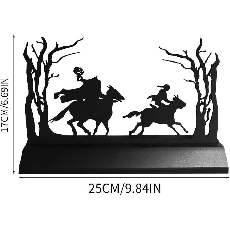 Halloween Headless Horseman Statue, Metal Artwork Halloween Village Decor Table Statues Metal Silhouette Headless Horseman Scene Figurine Standing