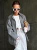 2026 Minimalist Grey Woolen Coat for Women – Early Autumn, Long Sleeve, Stand Collar, Loose Fit, Versatile High-end Top