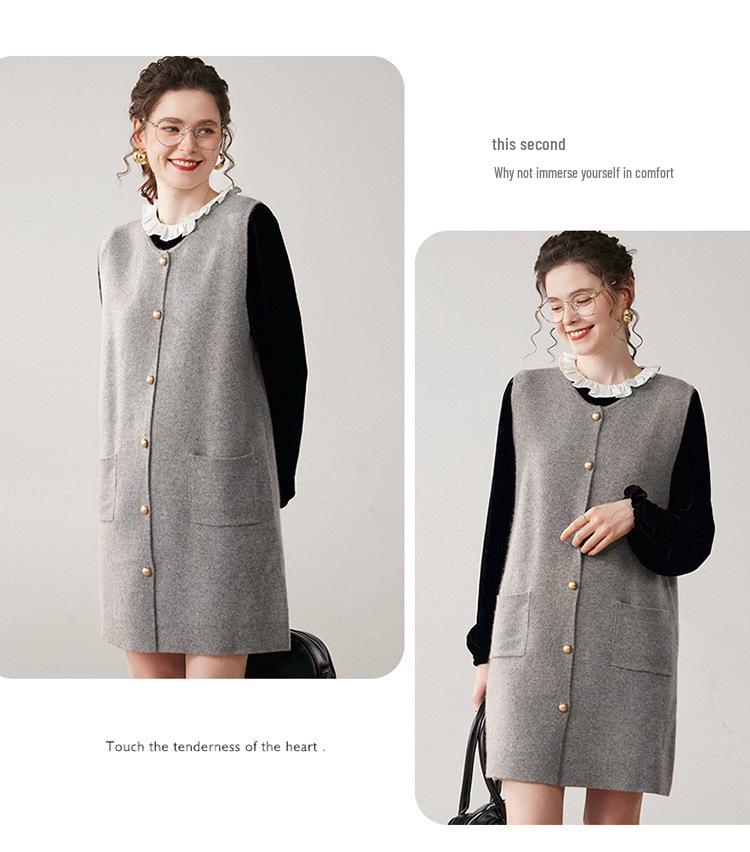 Women's Long Sleeveless Cashmere Vest - Knit Base Layer Outerwear Top Sweater