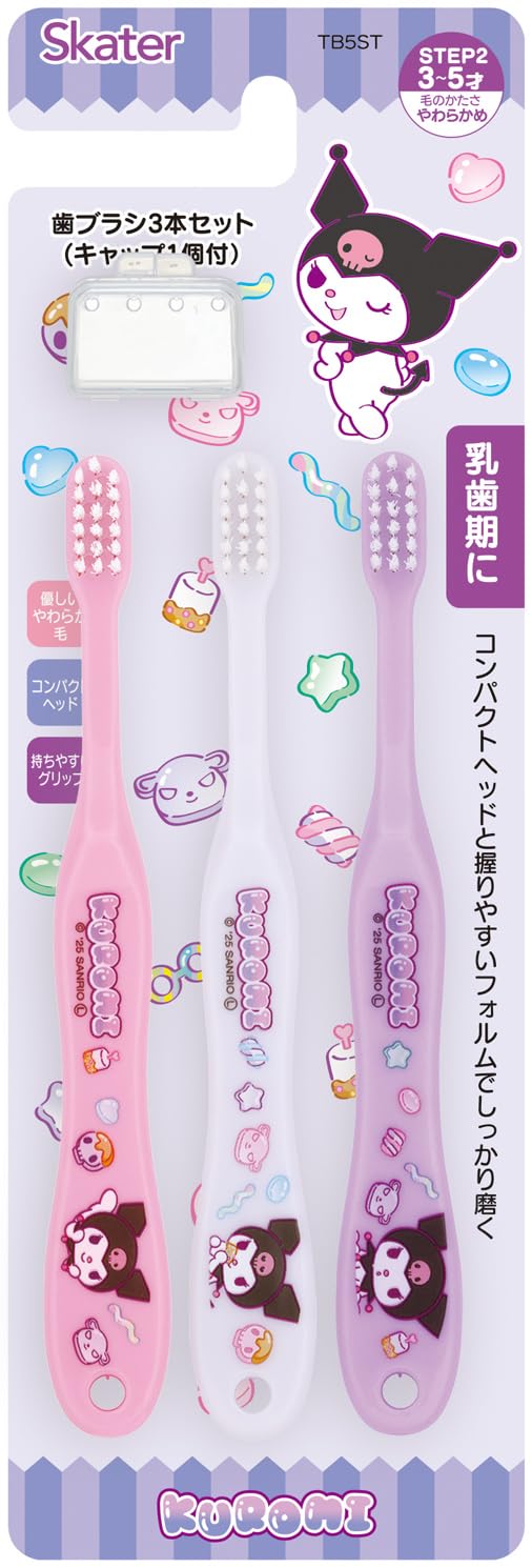 

Скейт для дошкольников Sanrio Kuromi и Mashu Gummy Designs Детская зубная щетка, Мягкая, 14 см, (Возраст 3-5 лет), (TB5ST-A)