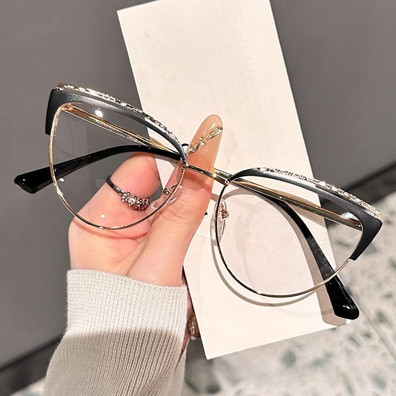 Hollowed-out Cat-eye Women's Fashion Metal Anti-blue Light Non-prescription Glasses