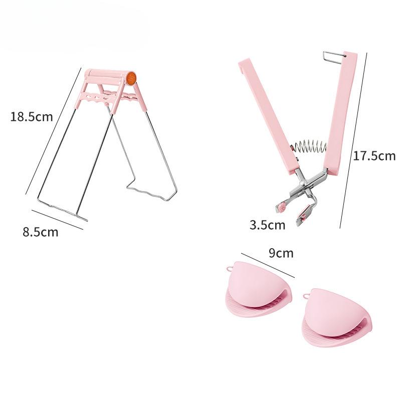 

Антиожоговый комплект из 3 предметов, зажим для миски из нержавеющей стали, кухонные щипцы, зажим для миски, сковороды, захват для горячей плиты 1set розовый