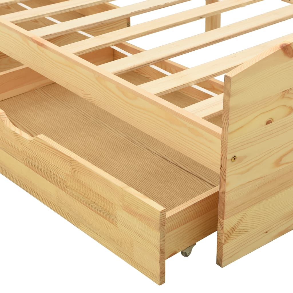 Solid Wood Bed with 2 Drawers Pine Wood 90x200 Cm