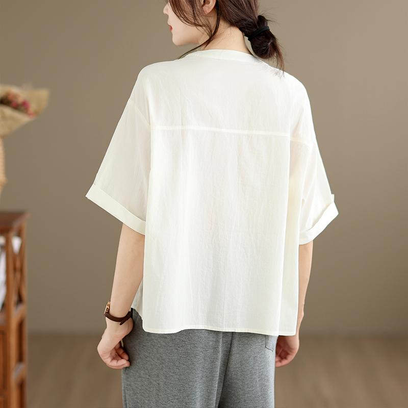 DIMANAF Summer 2026 Women Plus Size New Blouse Shirt Embroidery Short Sleeve Cotton Casual Loose Lady Tops Shirts