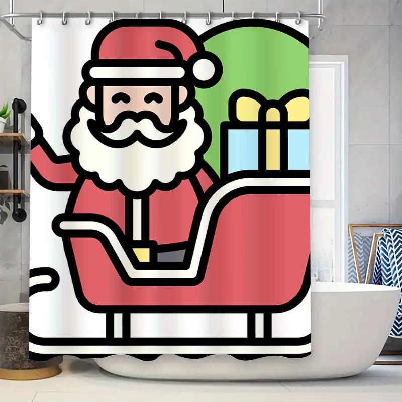 GAETU Christmas Santa Claus Shower Curtain Festive Holiday Bathroom Decor Waterproof Fabric Xmas Home Decor Gift Idea