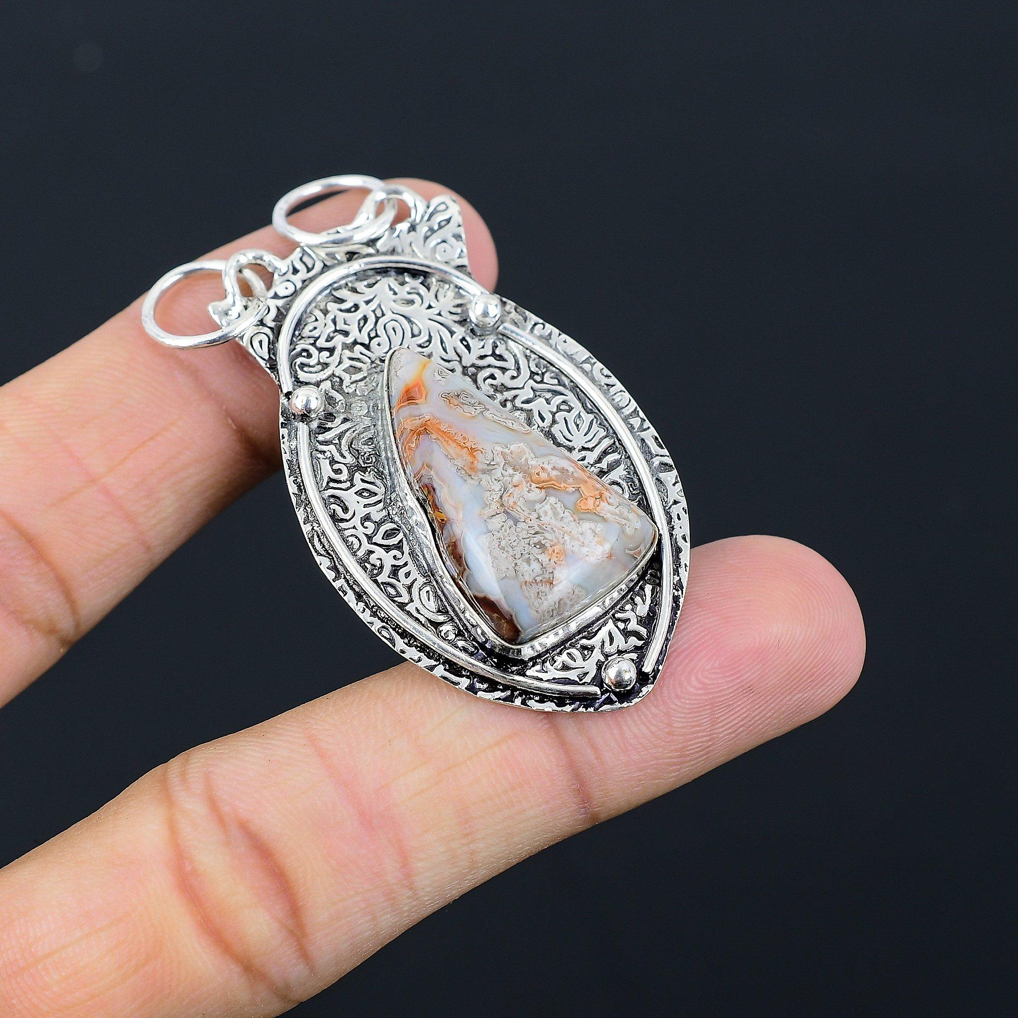 

Halloween Sale Crazy Lace Agate Stone 925 Sterling Silver New Unique Pendant