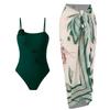 European & American One-Shoulder Split Swimsuit with Chiffon Skirt Set