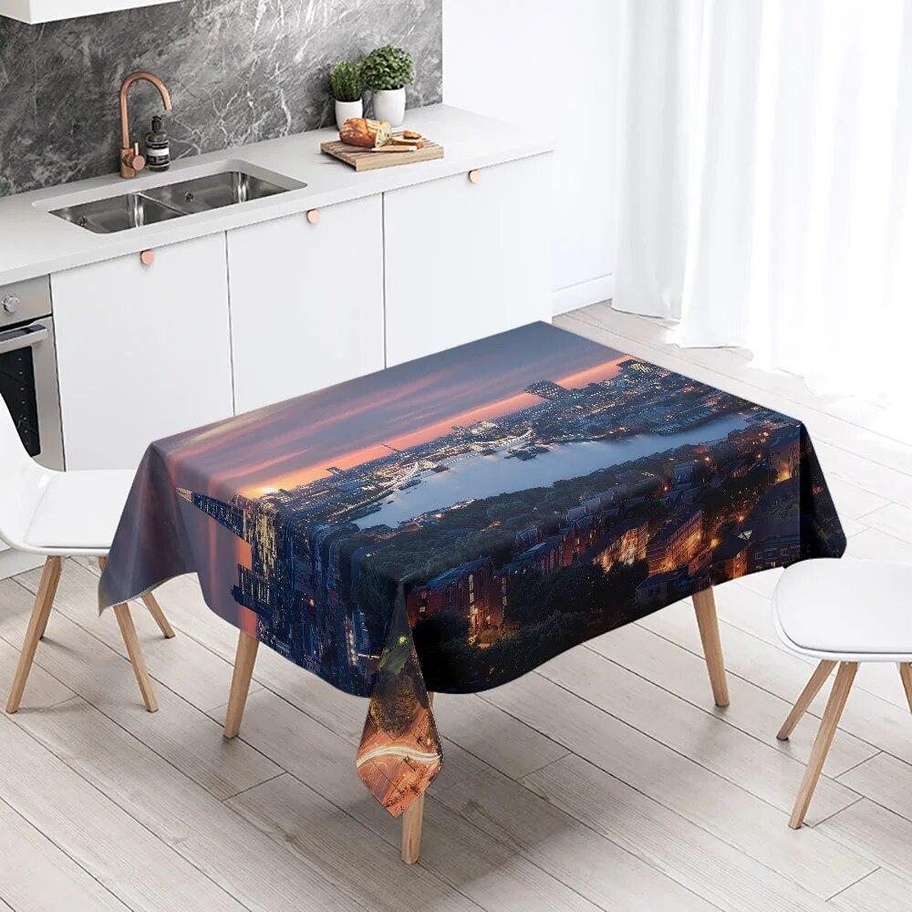 World Famous City Night Scene Tablecloth Wedding Party Restaurant Table Decoration Waterproof Kitchen New Home
