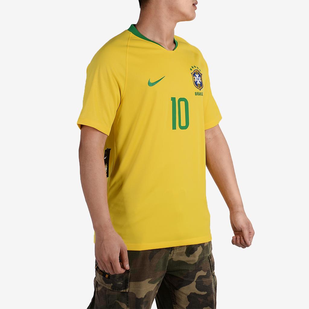 Nike Letter Logo Short Sleeve Football Shirt Fan Edition Brazil Team Neymar 10 Men Tops Yellow BV3244-749