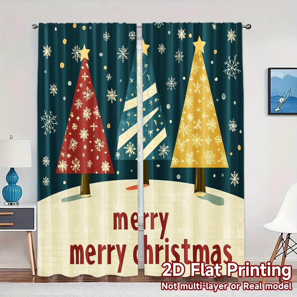 

2pcs,Curtains Christmas Trees Snowflakes Festive_a (2) Popular Contemporary Curtains Polyester Easy Install Curtains Decorations 52.50×116.00 CM 2pcs