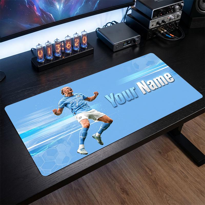 Erling Haaland Custom Large Mouse Pad, Personalized Name Text Print, Football Logo Non‑Slip Desk Mat Gaming Gift