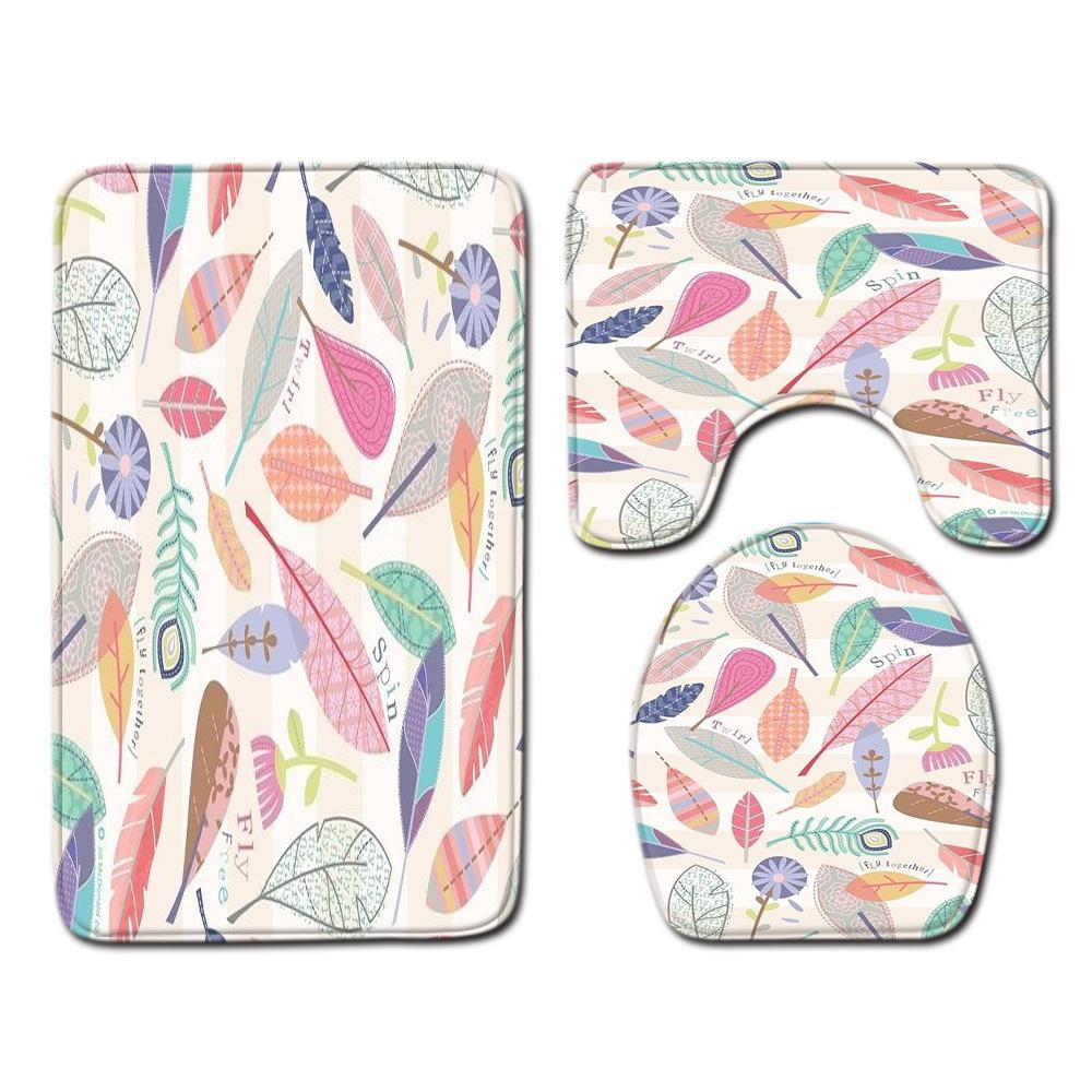 Peony Toilet Three-Piece Bathroom Floor Mat Doormat Combination
