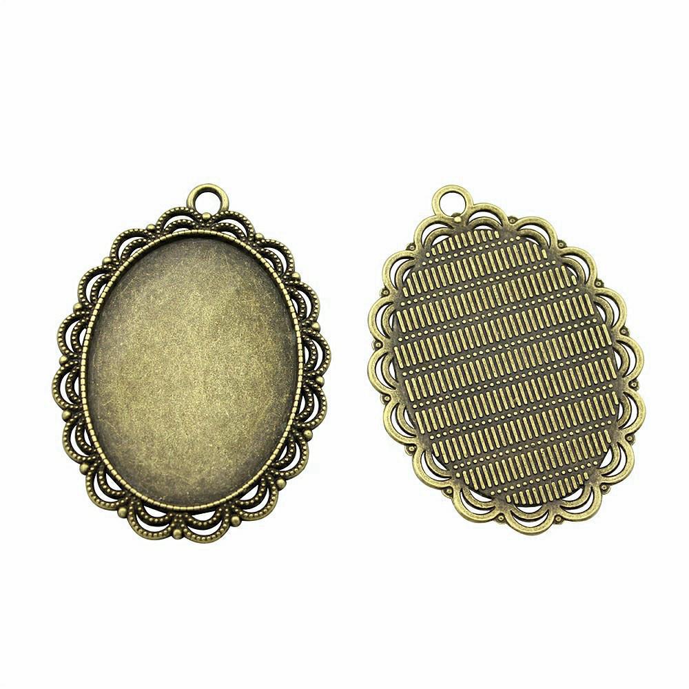 Antique Ornate Oval Bezel Pendant Base For Jewelry Making Fit 30x40mm Blank Tray