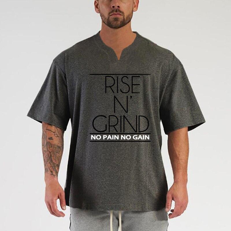 Muscleguys Korean Fashion V-neck Large Size Short-sleeved T-shirt Men's Spring and Summer Loose Top Fitness Casual Comfortable T-shirt