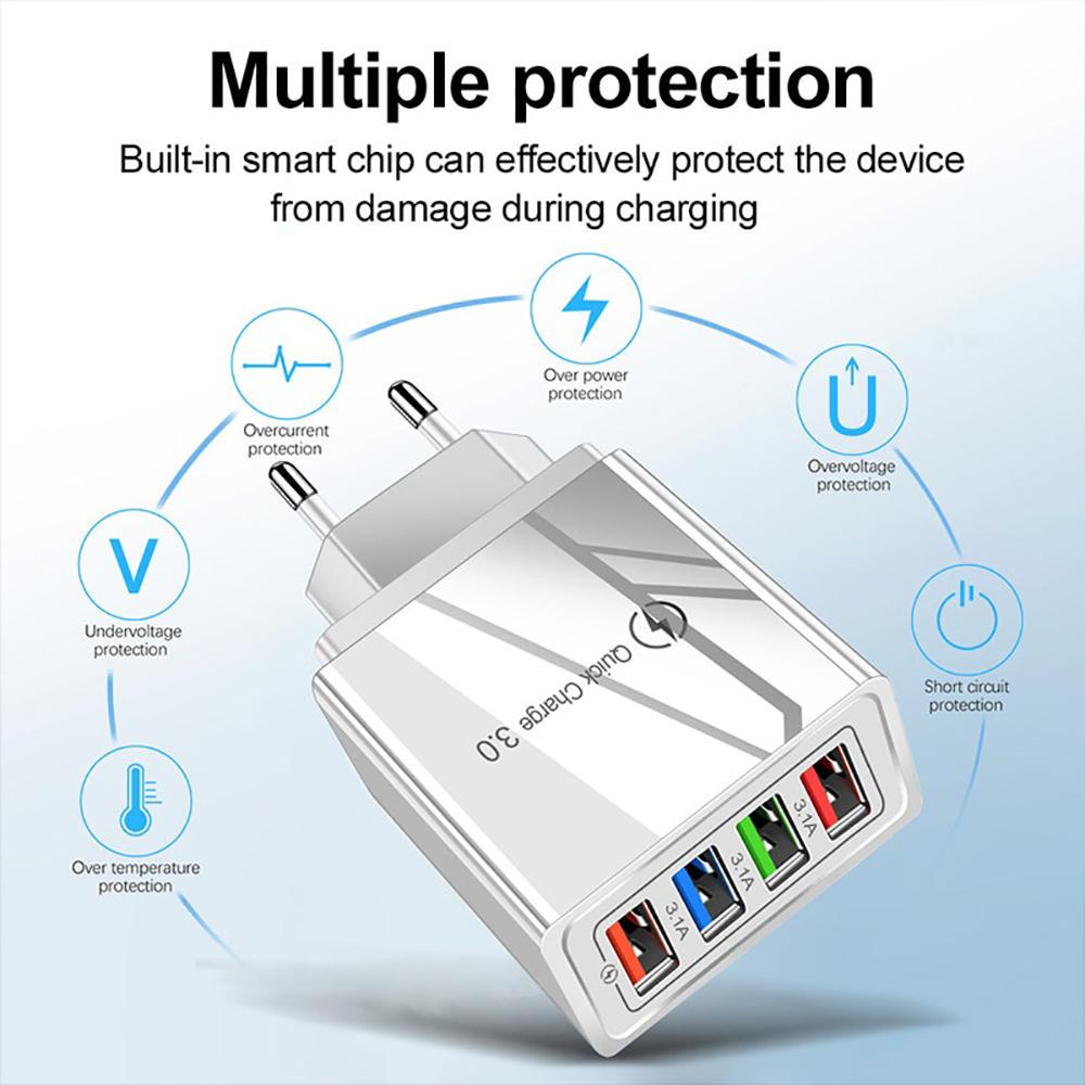 QC3.0 Быстрое зарядное устройство 4-портовое USB-зарядное устройство Настенное мобильное зарядное устройство Быстрое зарядное устройство для IPhone 11 Samsung S9 Huawei Xiaomi Адаптер питания
