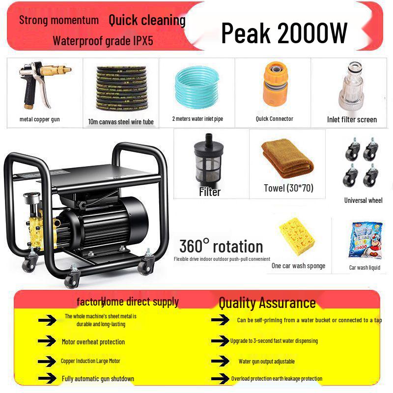 220V High-Power Portable Smart Car Wash - Automatic High-Pressure Cleaning Gun
