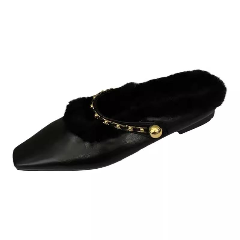 Thick heel French small fragrant wind fluffy slippers women's shoes 2025 new autumn and winter bag head half slippers velvet cotton shoes