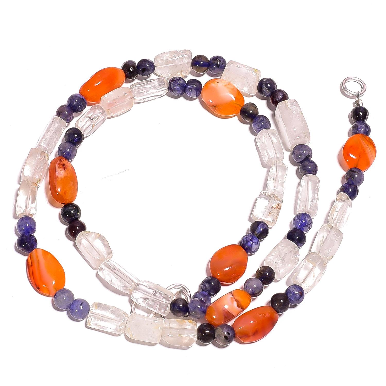

Natural Crystal Carnelian Iolite Gemstone Smooth Beads Necklace 17 UB-3052 UB-3052