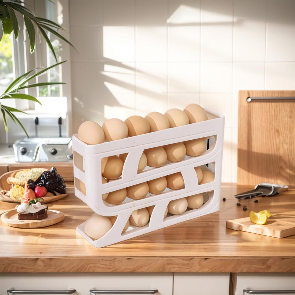 4 Layers Refrigerator Egg Storage Box Large Capacity Eggs Rolling Rack Space-Saving Rolling Eggs Dispenser for Fridge Countertop
