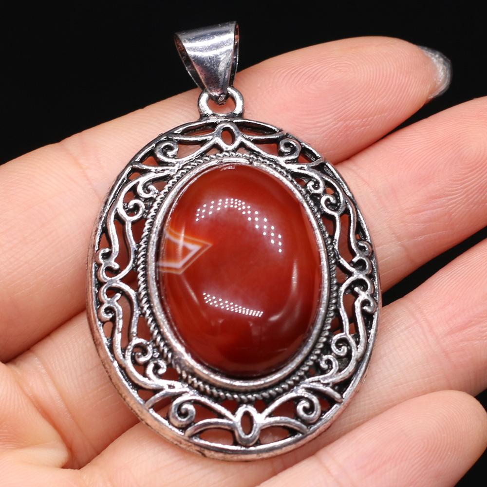 Natuurlijke stenen hanger Ei-vormige halfedelstenen kanten hanger voor het maken van sieraden DIY ketting armband accessoire