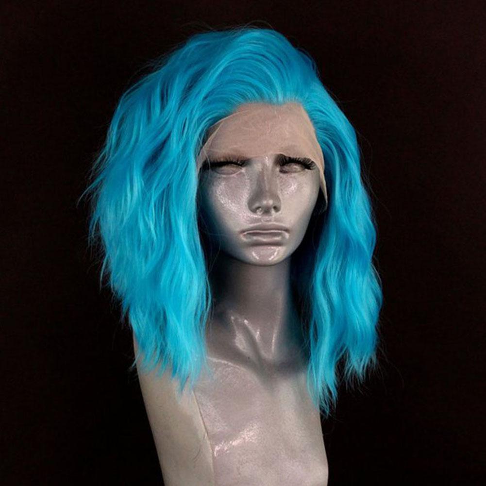 Blue Short Bob Wig Loose Curly Lace Front Wigs for Women 13x4 Free Part Heat Resistant Natural Hairline Daily WearCosplay