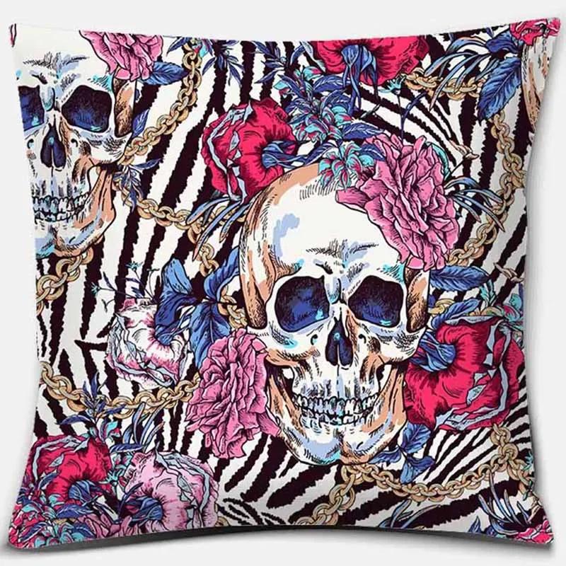 Fashion Skull Flower Series Pattern Printed Soft Square Pillowslip Polyester Cushion Cover Pillowcase Living Room Home Decor