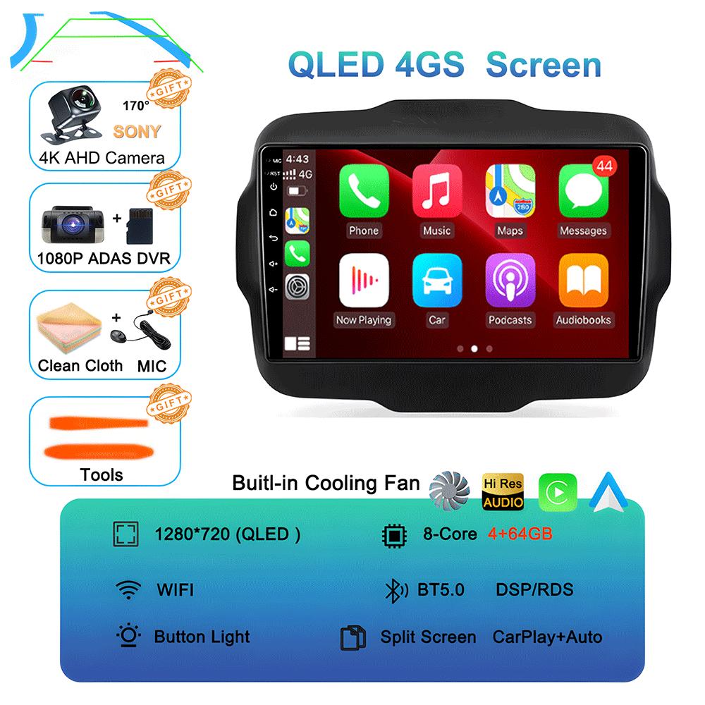 Car Radio Android 14 Carplay For Jeep Renegade 2016 2017 2018 2019 2020 Navigation GPS Multimedia Player Stereo WiF+4G 360Camera