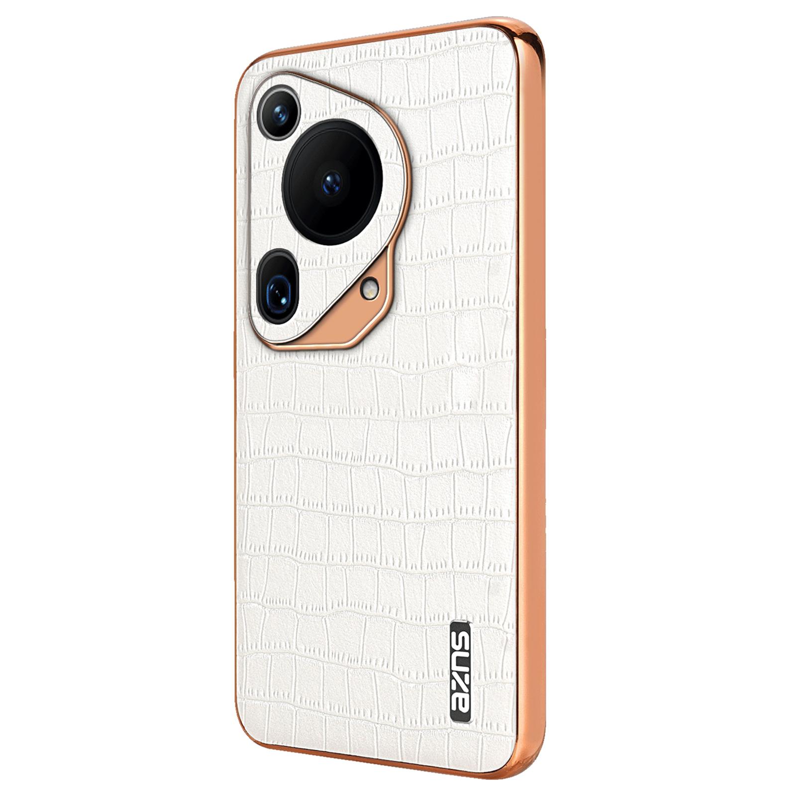 

For Huawei Pura 70 Ultra Case Leather Electroplating Phone Cover Crocodile Pattern Textured White