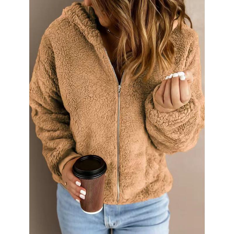 New Women's Casual Hooded Long Sleeve Pullover Solid Color Multicolor  Plush Jacket