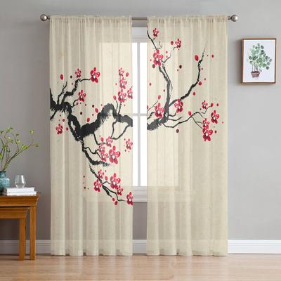 Cherry Blossom Branch Flower Chinese Style Sheer Curtains for Living Room Decor Window Curtains Kitchen Tulle Voile Curtains
