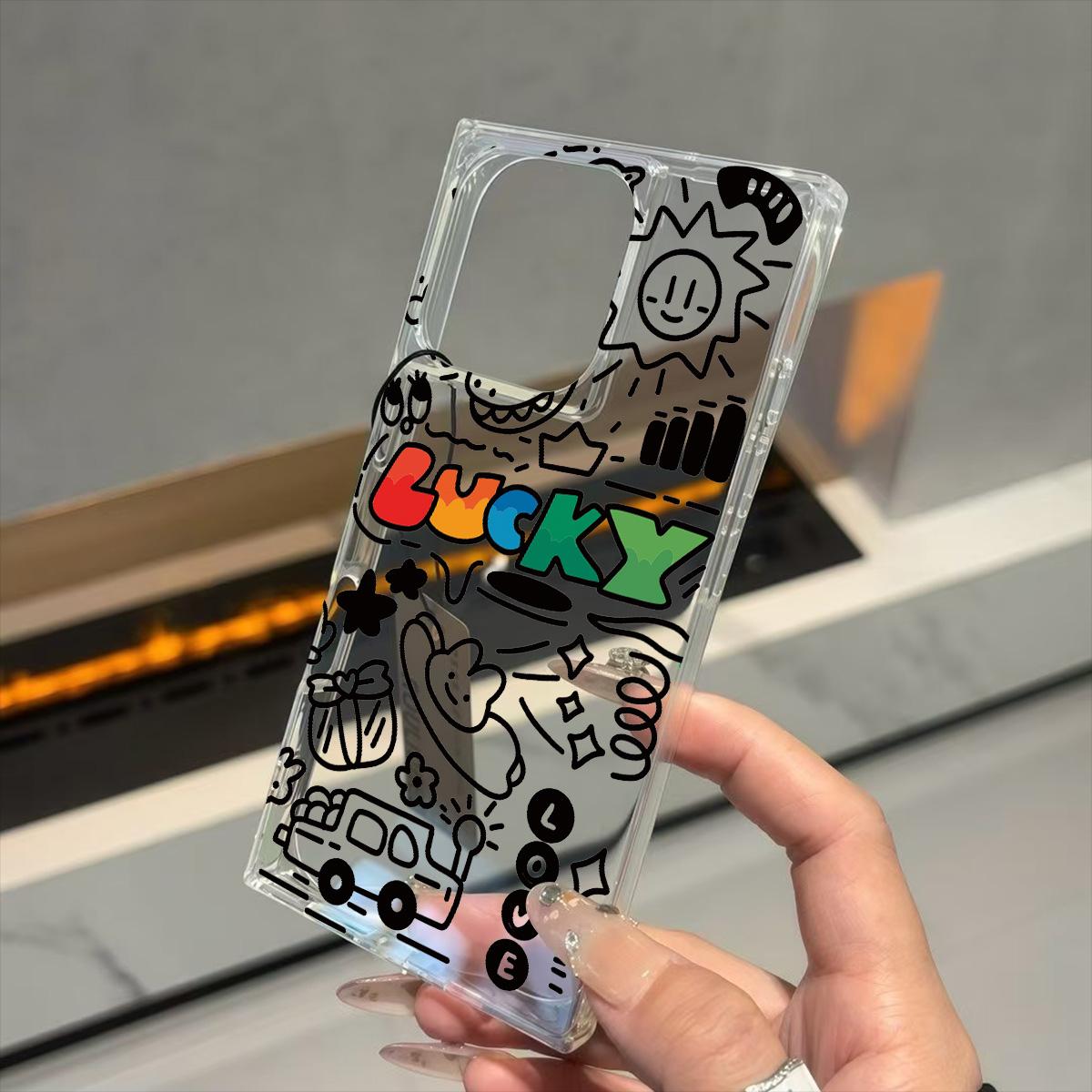

Transparent Square Back Tube Case Casing Protection For iPhone 12 13 11 16 ProMax 15 Plus 14 Pro Max Anti-Oxygen,Lucky Graffiti Pattern iphone 11 ProMax