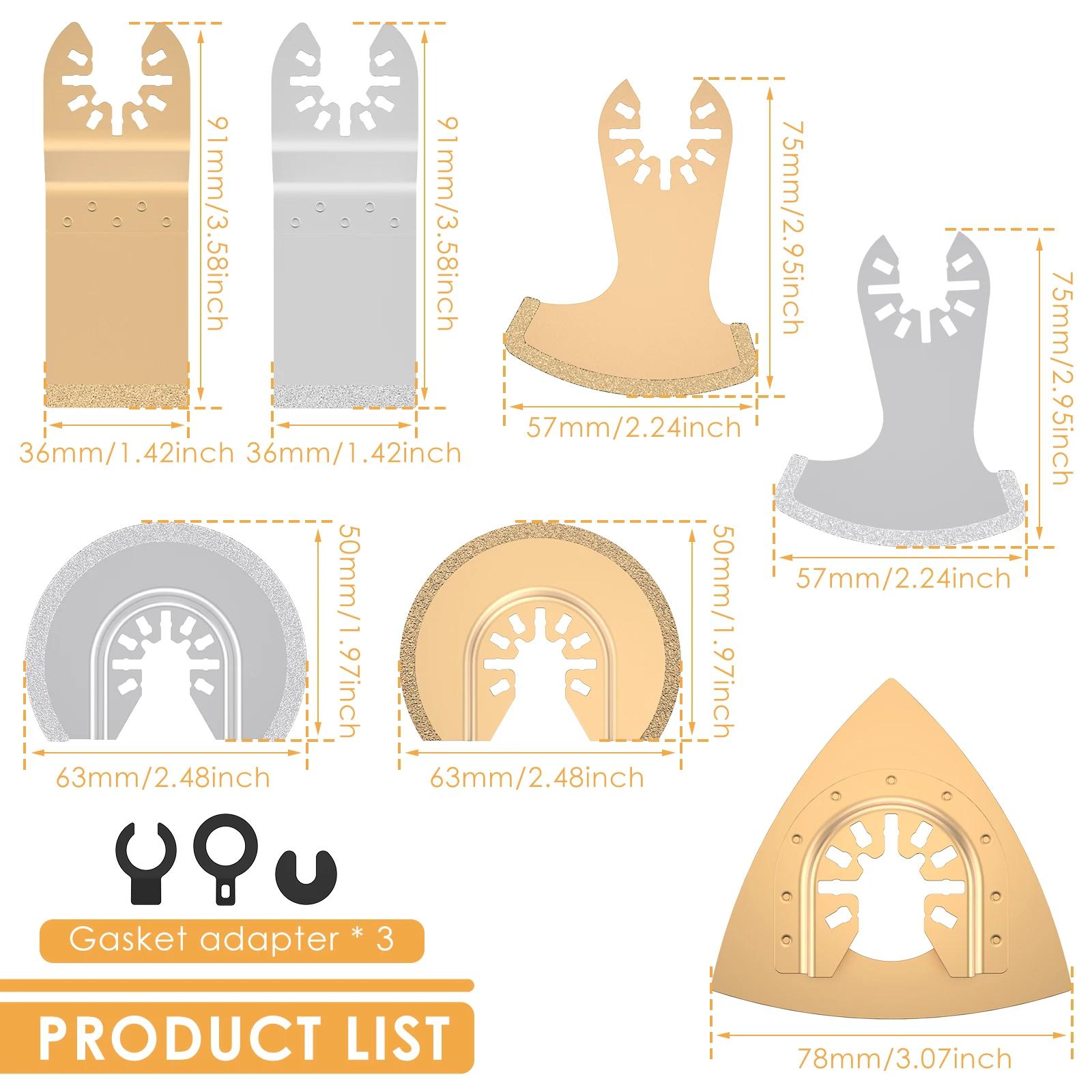 

Комплект из 7 осциллирующих пильных полотен, быстросъемное поворотное многофункциональное лезвие из карбида, профессиональное лезвие для затирки плитки и шлифовки бетона