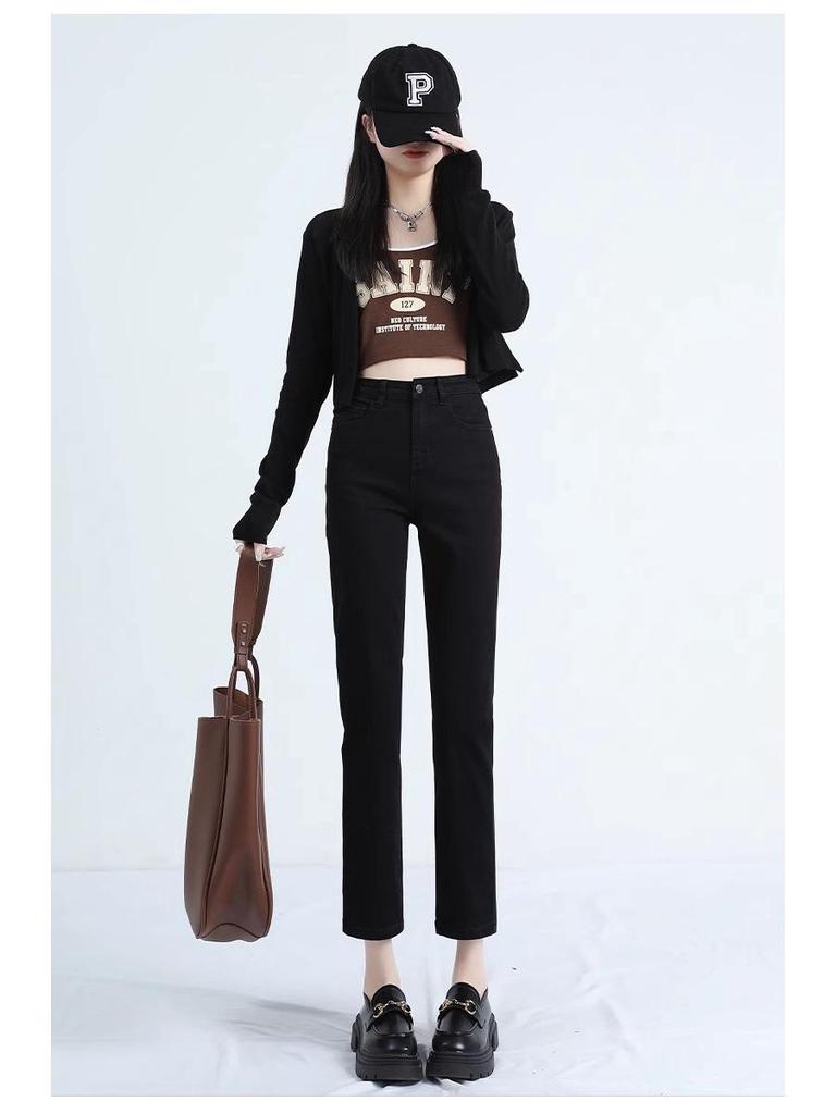 Women's High-Waist Slim Fit Black Cigarette Pants (2025 Spring Collection)