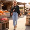 Women's Color Corduroy Casual Jacket with Ruffle Collar for Everyday Wear