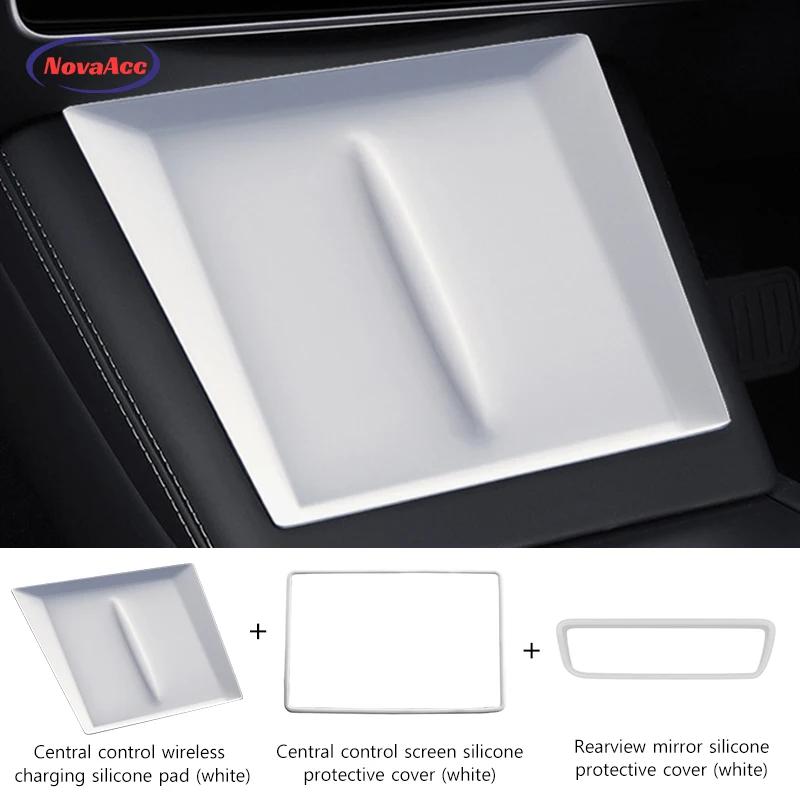 Car Interior Silicone Protective Cover For Tesla Model Y Juniper 2025 Central Control Display Rearview Mirror Protective Cover
