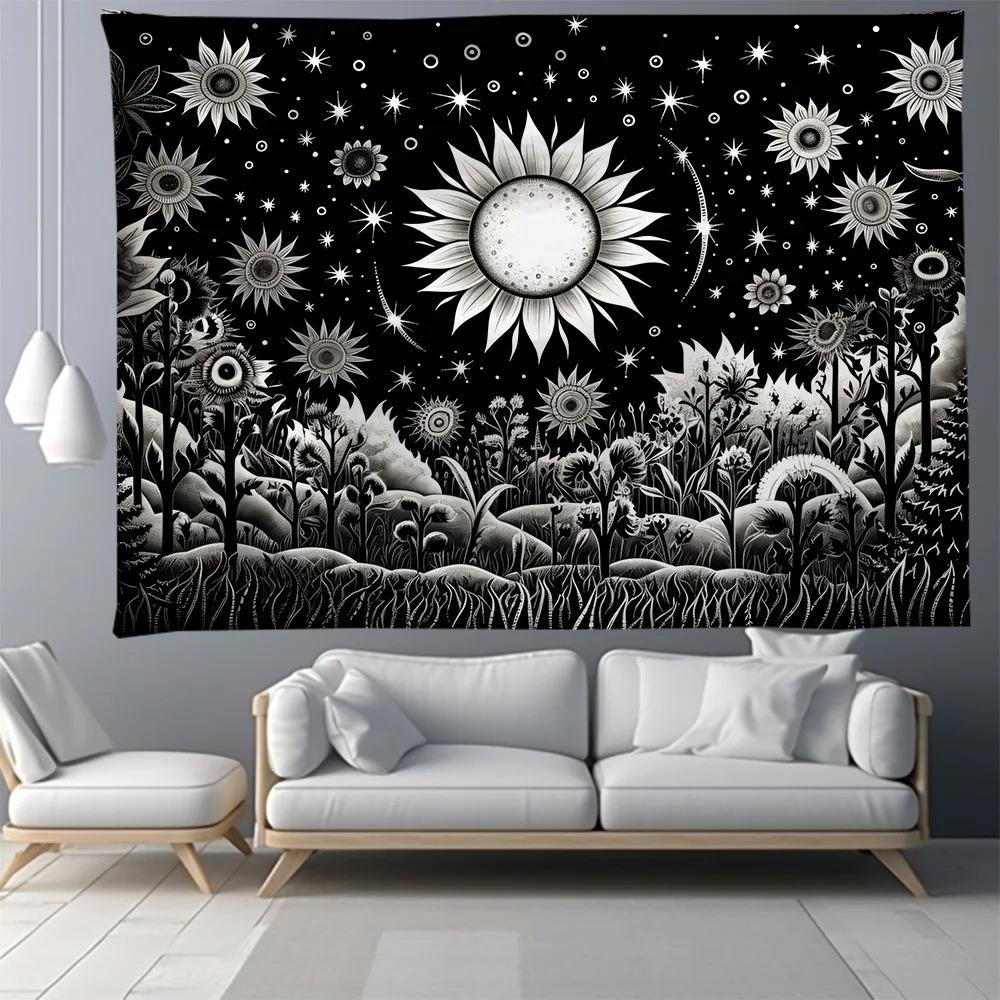 Black and White Tree Floral Pattern Bedroom Living Room Tapestry Home Wall Decoration Tapestry