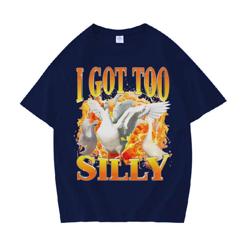 I Go Too Silly Funny Goose Emoji Hip Hop TShirt Graphic Harajuku Cozy Short Sleeve Casual Tee Shirt Comfort Clothing
