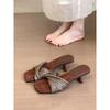 Retro Niche Vacation Style One-word Slippers Women's Summer Soft-soled High-heeled Sandals