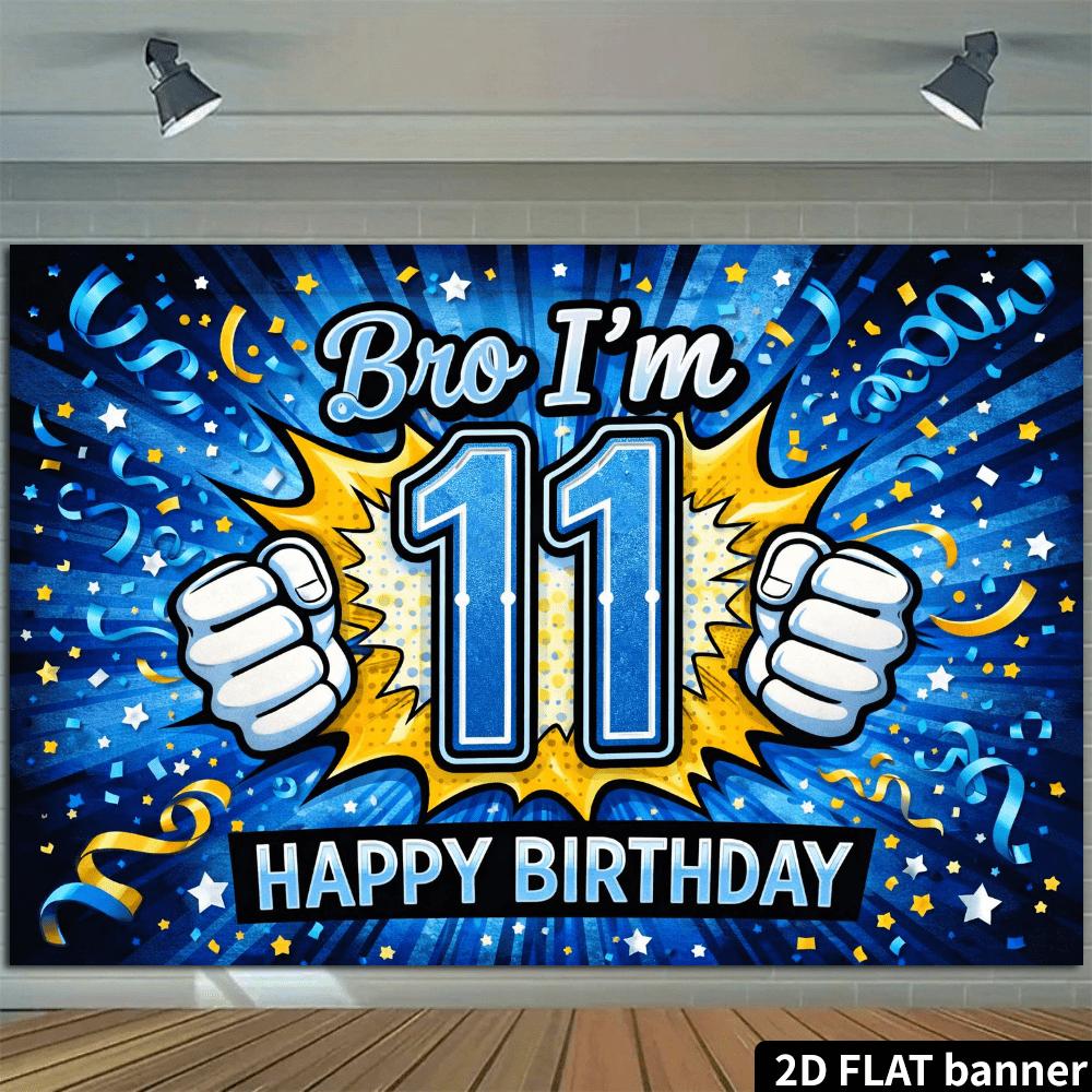 2D plane 11th birthday party backdrop cloth with cartoon style explosion of fists theme