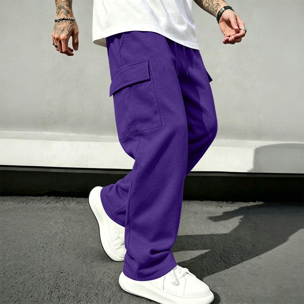 Men's Casual Cargo Pants with Elastic Waistband and Drawstring Straight Leg Joggers