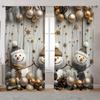 2PCS Elegant Cortinas Gold and White Christmas Ball Christmas Tree Snowman Print Curtains for Bedroom Living Room Decoration