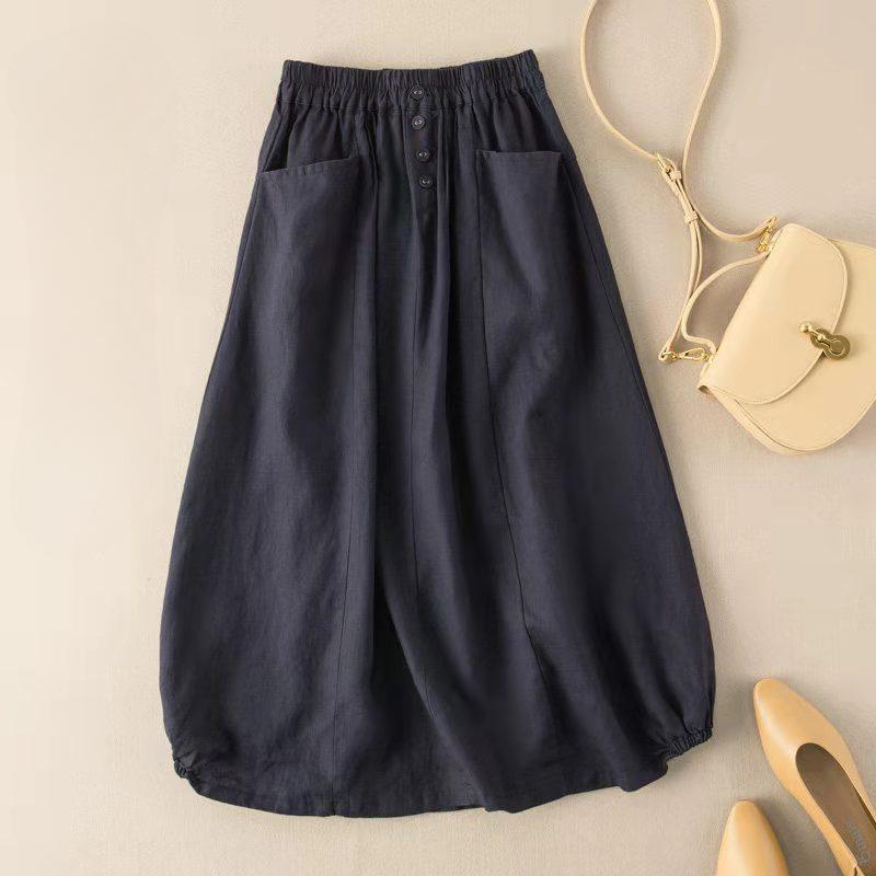 

Эластичный пояс с высокой талией, карманы и пуговицы, декор, большой подол, юбка-миди, женская однотонная трапециевидная юбка в стиле ретро 5XL темно-синий