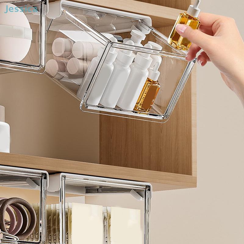 Under-Shelf Hanging Storage Bins Clear Plastic Organizers For Bathroom Kitchen  Closet