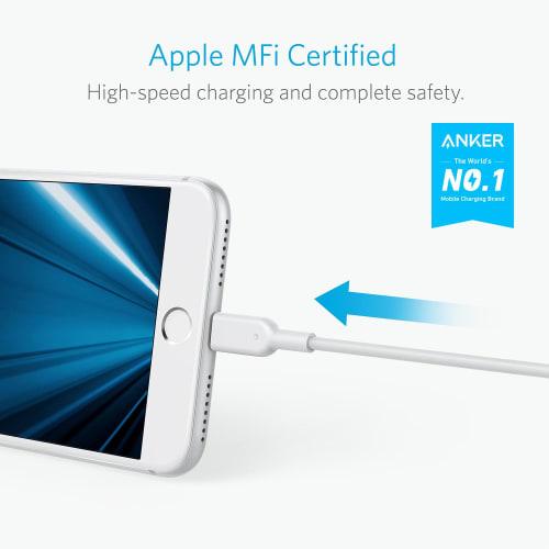 Anker PowerLine II Lightning USB Cable MFi Certified Ultra Durable Compatible with iPhone 14 / 13 / 12 / SE (3rd Generation) / iPad (0.9m White x 3)