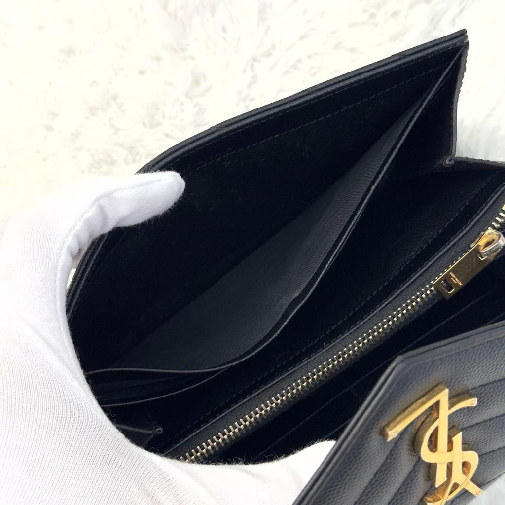 Used SAINT LAURENT Saint Laurent Large Flap Long Wallet Cassandra Black Black V Stitch