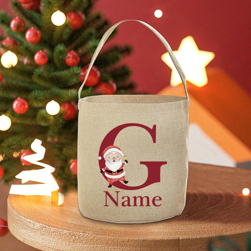 Personalised 26 Initial with Name Candy Bucket Bag Christmas Party Children's Tote Bags Portable Basket Kid Xmas Gifts